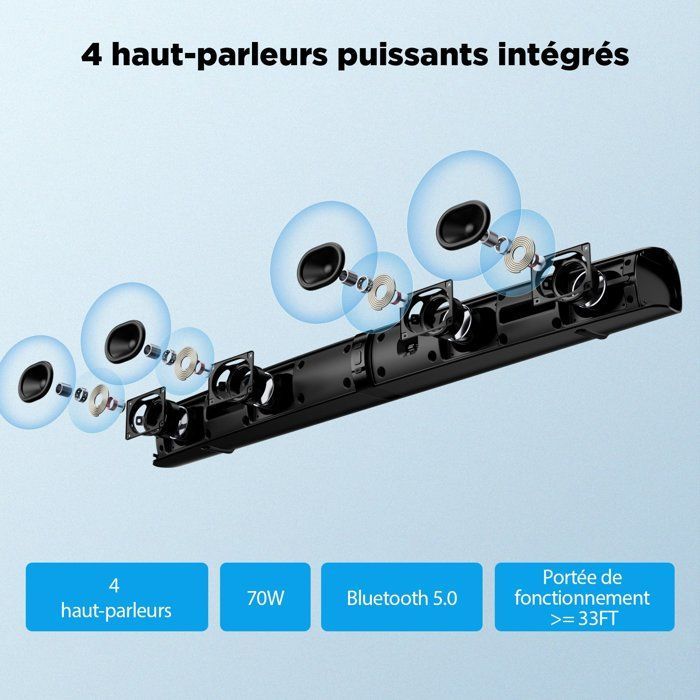 Barre de son Bluetooth 2 en 1 amovible pour home cinéma