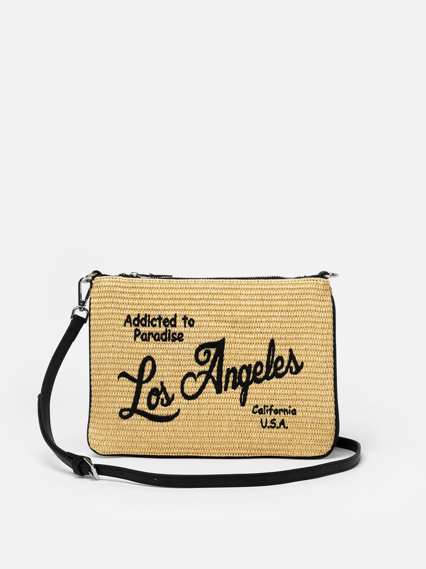 Parisienne clutch van stro met Los Angeles-borduurwerk
