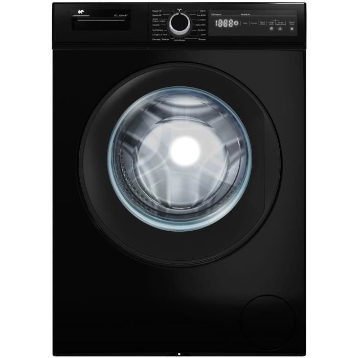 Lavadora de carga frontal CONTINENTAL EDISON CELL12140IBT - 12 kg - Ancho 59,6 cm - Clase energética A - 1400 rpm - Motor de inducción - Negro mate