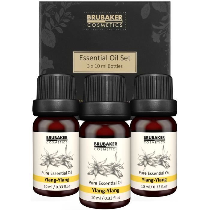 BRUBAKER Cosmetics Huiles Essentielles - Set de 3 Huiles de Ylang-Ylang - Aromathérapie - naturel et végétalien - 3 x 10 ml