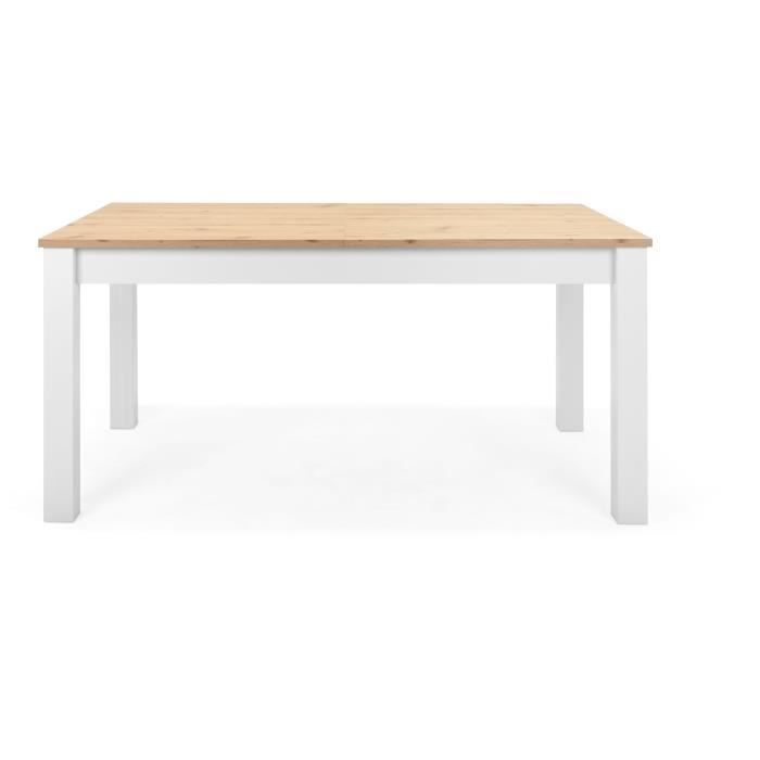 Mesa de comedor extensible BERGEN - Acabado en roble artesanal y blanco - Extensión de 55 cm - Capacidad para hasta 12 personas - Ancho 160-215 x Profundidad 90 x Alto 75 cm