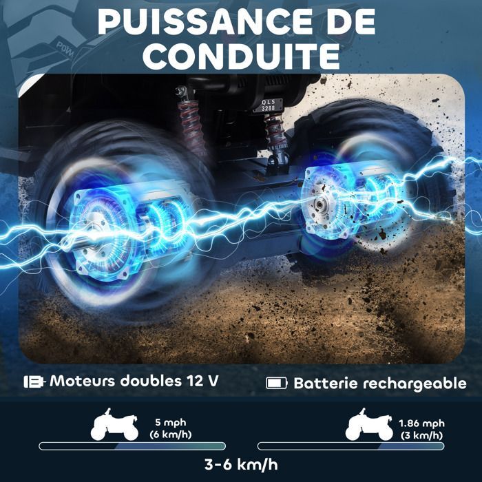 Elektrisches Kinder-Quad – HOMCOM – 12 V, max. 8 km/h – Licht- und Soundeffekte, Sitz mit Rückenlehne – Metall, PP – Weiß/Schwarz