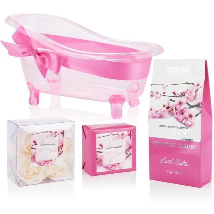 BRUBAKER Cosmetica Bad- & Doucheset - 7-delig - in een decoratief bad - Cadeau-idee - Kersenbloesem