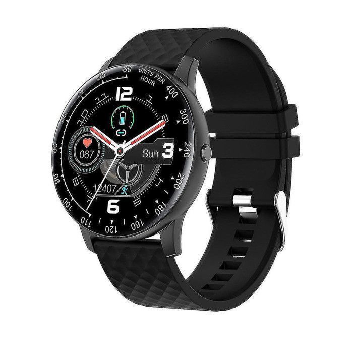 Zwarte smartwatch met geïntegreerde activiteitstracker, realtime hartslagmeting, veelzijdig te gebruiken voor sport en dagelijks gebruik.