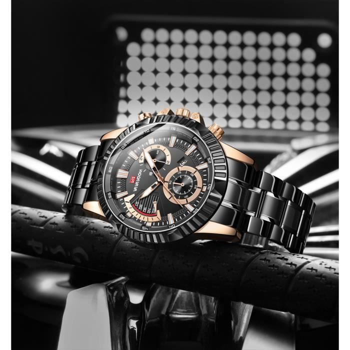 Reloj FESTIVUS para hombre - Cuarzo - Analógico - Acero - Negro - Caja de oro rosa