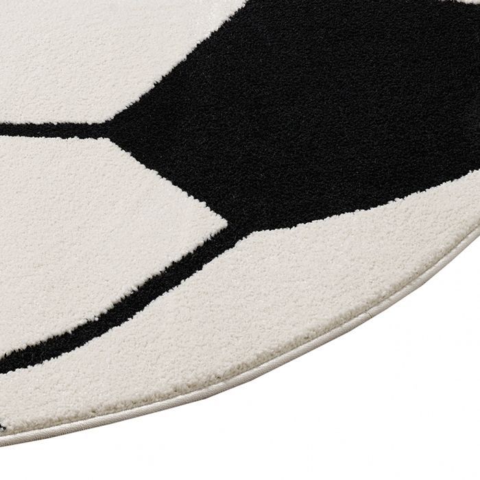 Tapete de fútbol redondo infantil TEPPICH-TRAUM - Blanco y negro - Efecto 3D - 120 cm de diámetro