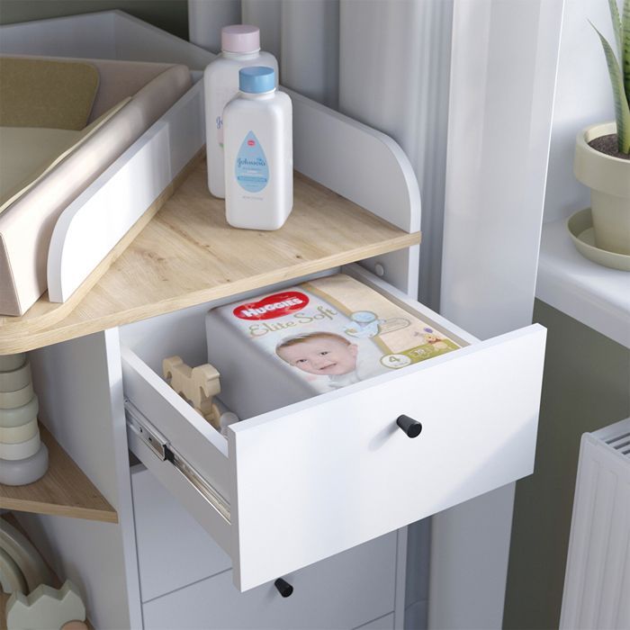 Commode à langer Aria 85x90cm avec étagères et tiroirs Blanc Vicco 59339