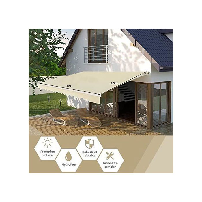 Toldo retráctil para balcón COSTWAY de 4 x 2,5 m con tejido resistente a los rayos UV y al agua, estructura de aluminio, ángulo ajustable de 5 a 35°.