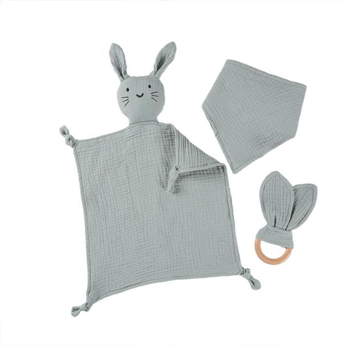 Kit Presente para Bebê - AQSACOKIYA - 100% Algodão Macio - Menta - Brinquedo de Pelúcia, Babador e Kit Anel de Presente