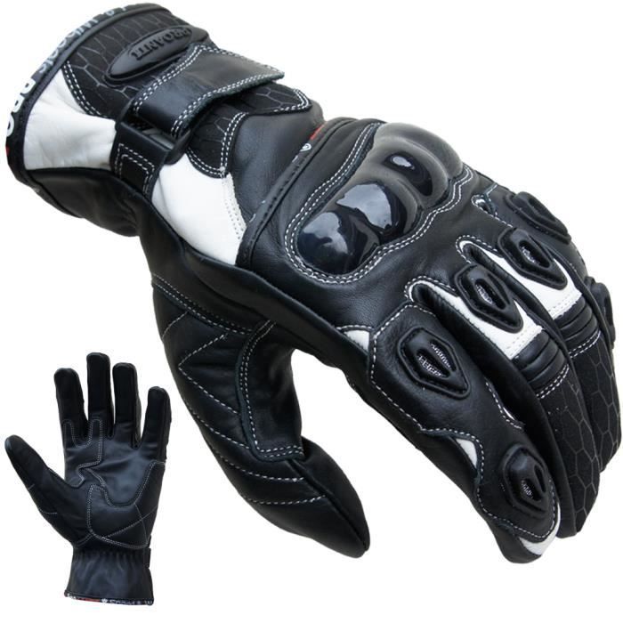 PROANTI short white leather motorcycle gloves, CE approved
