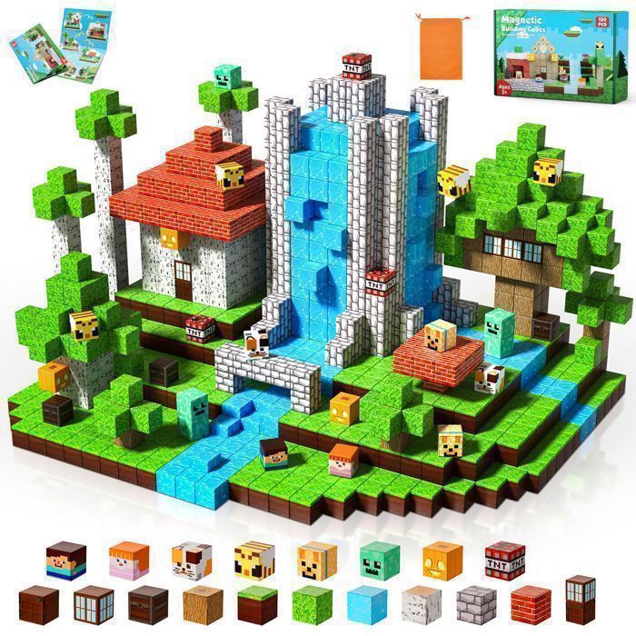Bloc Magnetique 150Pcs, Construction 3D, Jeu de Construction Magnétique,Jouets pour Garçons,Jouets pour Filles-Tribu de la Jungle