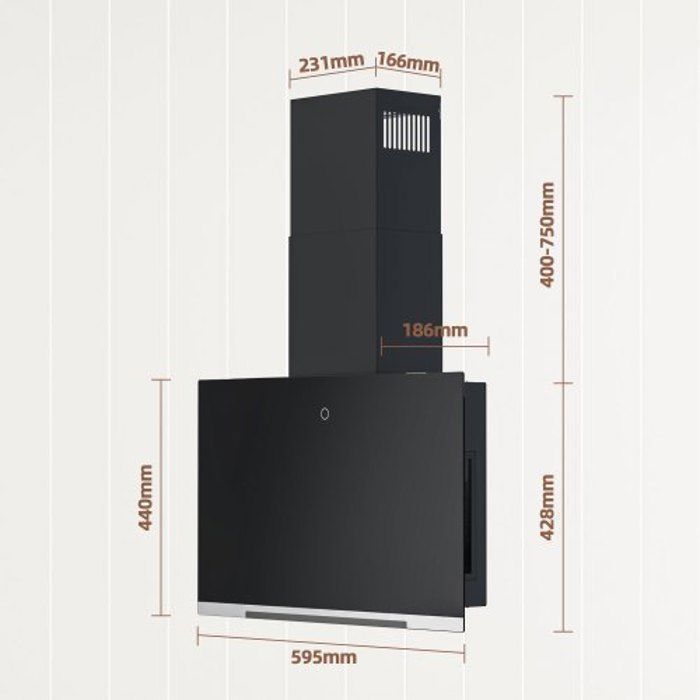 FIREGAS 60 cm afzuigkap, klasse A+, 487 m³/u, afzuiging of recirculatie, met koolstoffilters, zwarte wandafzuigkap