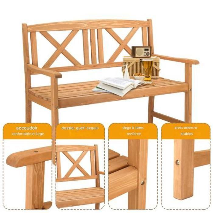 ALIGHTUP - Garden bench, outdoor bench in fir wood with backrest and armrests, 116.8x59x90cm