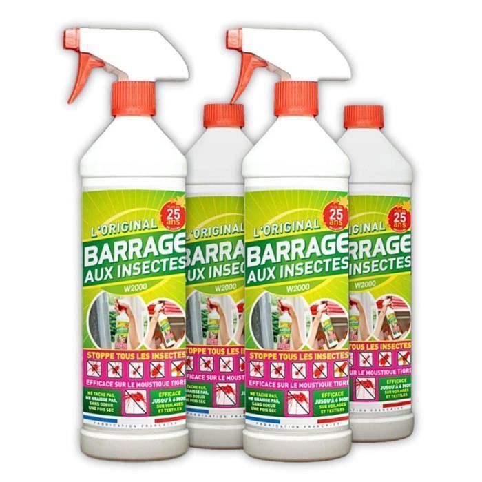 Barrera antiinsectos W2000 - Paquete de 4 x 1 L con 2 pulverizadores - Detiene a todos los insectos voladores y rastreros