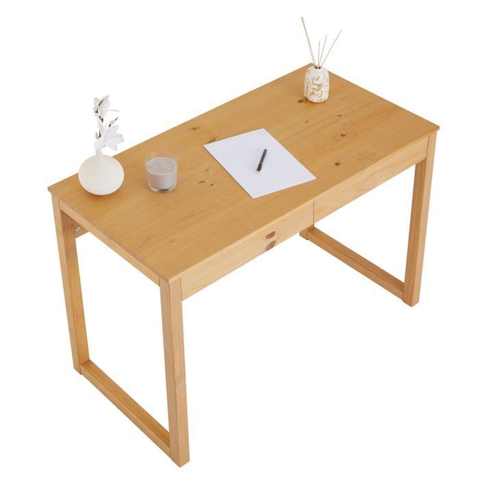 Escritorio de madera NOAH con 2 cajones, diseño escandinavo, fabricado en pino macizo con acabado natural.