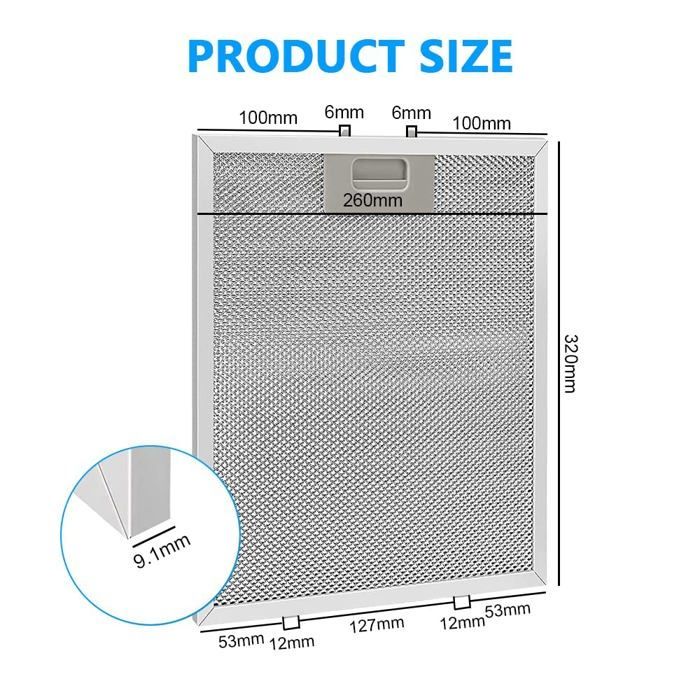 Filtro de gordura metálico de 2 peças para coifa de fogão 320x260mm, acessório de filtro de malha para coifa - Prateado