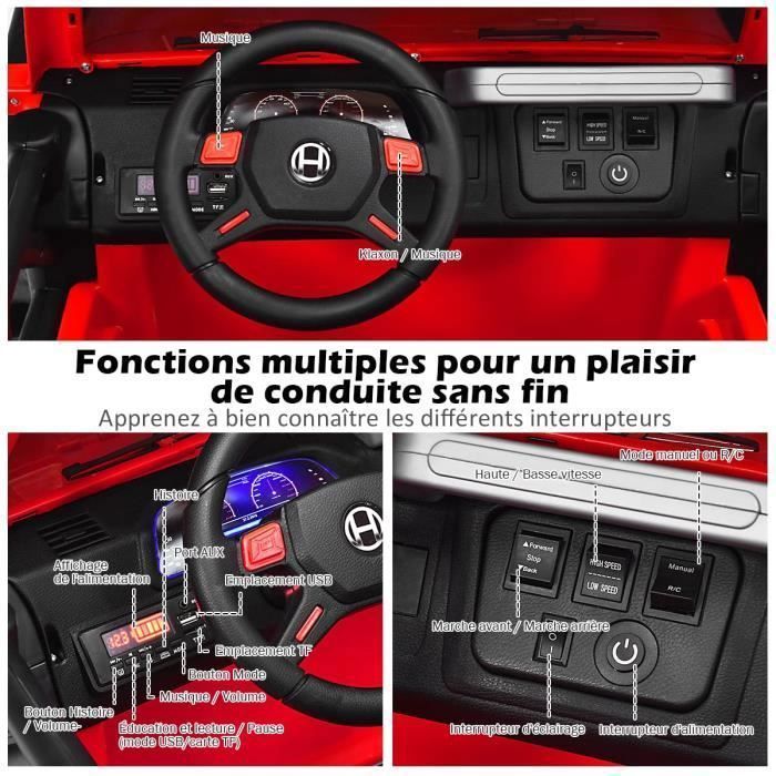 Coche eléctrico infantil DREAMADE 4x4, 2 plazas, con mando a distancia, luces LED, música, puerto USB y caja de almacenamiento, color rojo.
