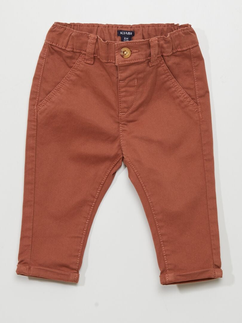 Pantalones chinos de color liso - MARRÓN