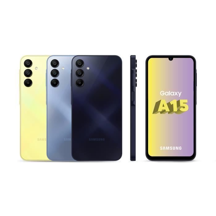 Smartphone Samsung Galaxy A15 4G de 128 GB, color azul medianoche.