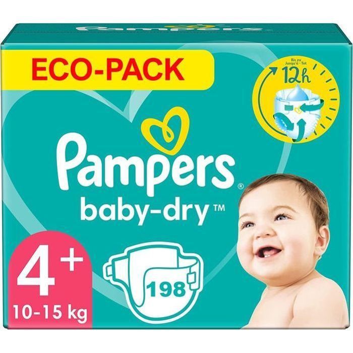 PAMPERS BABY-DRY TALLA 4 PLUS 198 PAÑALES (10-15 KG)