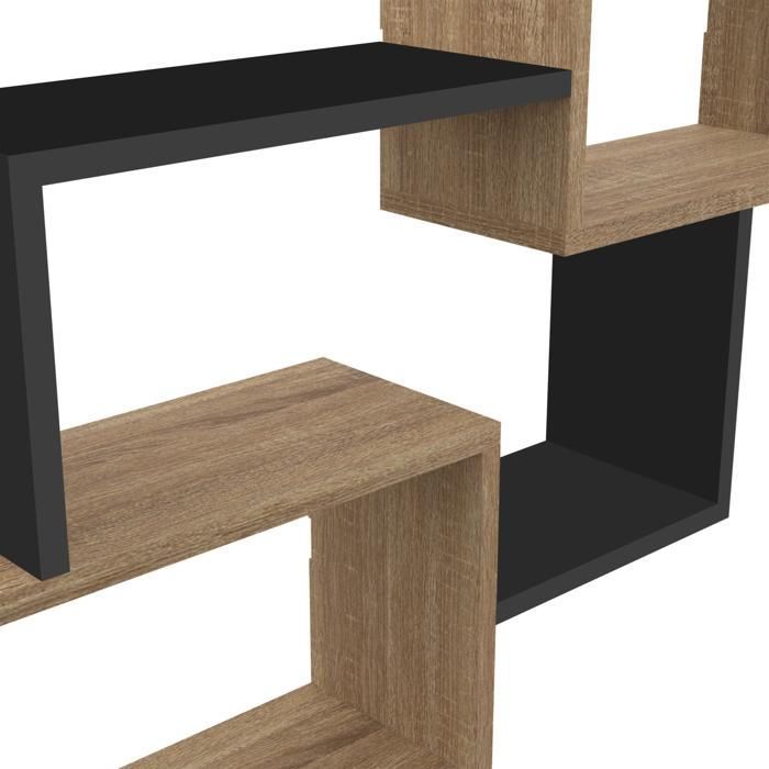 IDMARKET Etagère murale double position LOUANE bois façon hêtre et noir