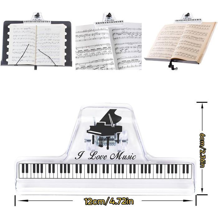 6 clips para partituras, de plástico resistente, con resorte metálico, con patrón de clave de sol, para piano, guitarra y violín, para estudio y concierto.