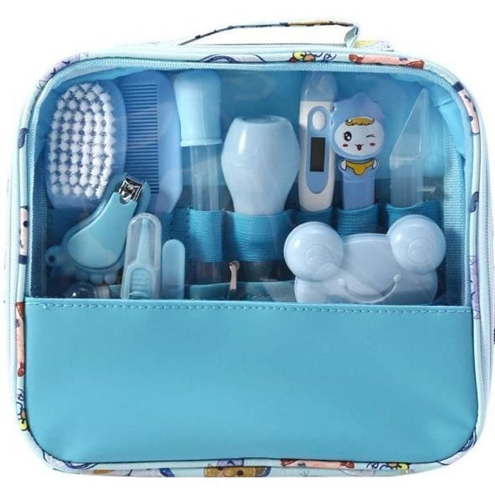 13-delige set voor pasgeboren baby's en kinderen: nagelknipper, haarverzorgingsthermometer, verzorgingsborstel (blauw)