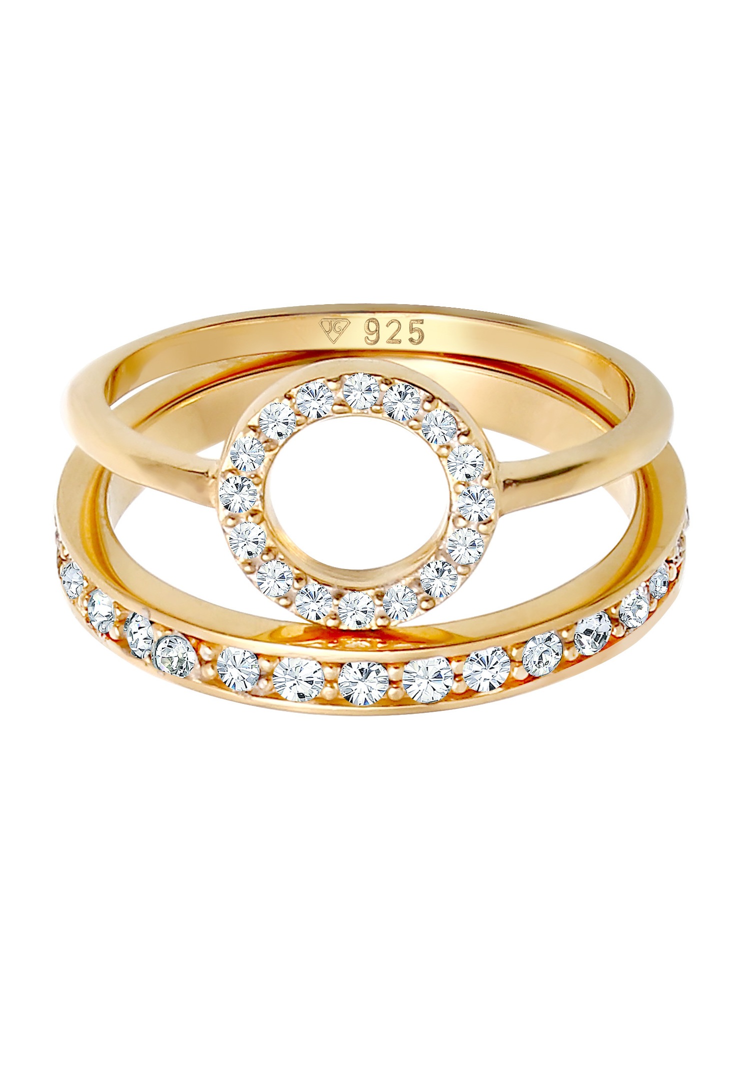 Elli PREMIUM Femmes Bague Duo Memorie Cercle Géo Intemporel avec cristaux en argent sterling 925