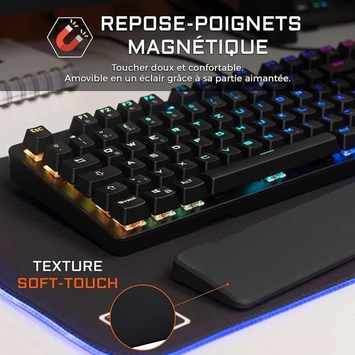 Tastiera da gioco - The G-Lab - KEYZ RUBIDIUM - Meccanica (Switch rossi) - Poggiapolsi - RGB - Cablata - AZERTY - Nera