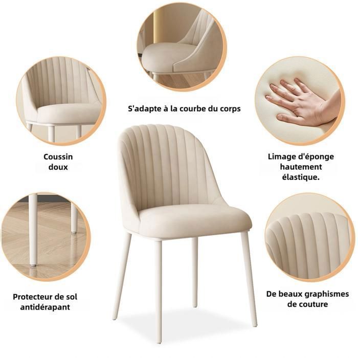 Set of 2 Scandinavian chairs in beige corduroy, tufted backrest, white metal legs, modern dining room