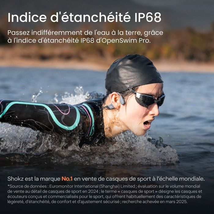 Auriculares de conducción ósea Shokz OpenSwim Pro grises con carga inalámbrica