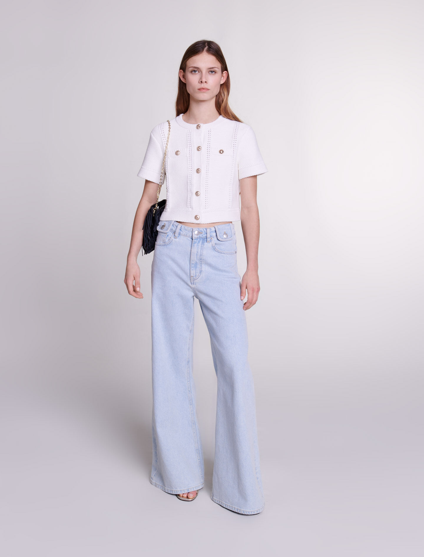 Gebreid vest met korte mouwen - Wit