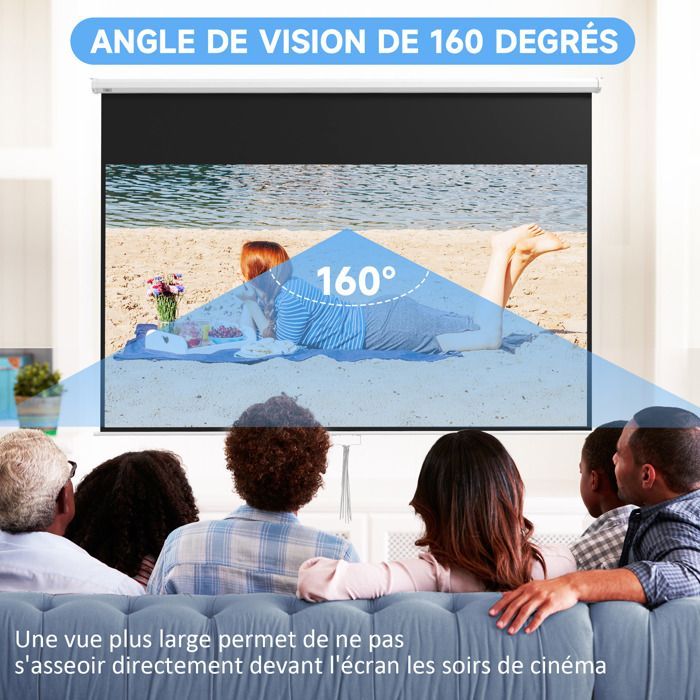 Pantalla de proyección HOMCOM de 120 pulgadas para cine en casa, formato 16:9, resolución 4K HD, montaje en pared/techo, acero, 283 x 8 x 192 cm, color blanco.