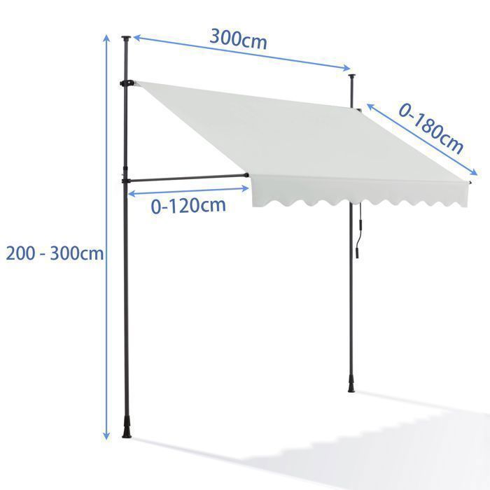 Canopée Store Banne Manuel-  Beige - 300 x 120 cm - Auvent de Terrasse sans Perçage - Réglable avec Manivelle