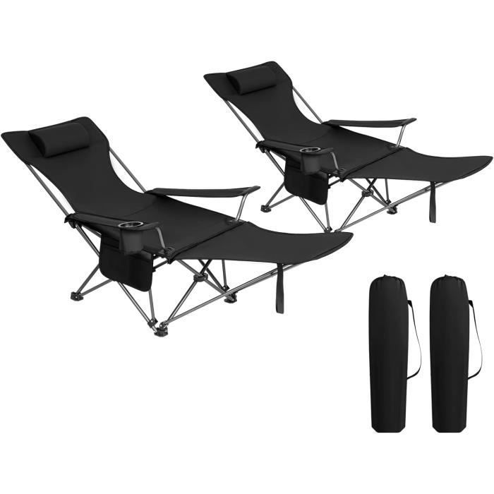 Silla plegable de camping WOLTU (2 unidades), silla de pesca con reposacabezas, silla de playa con bolsa de transporte, color negro CPS8148sz-2