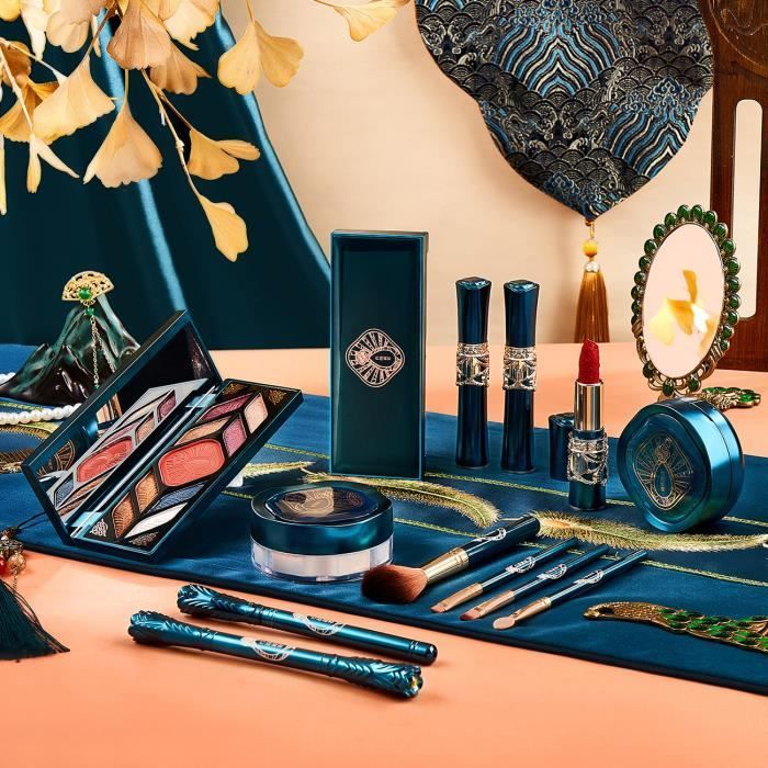 Ensemble de maquillage de style chinois, rouge à lèvres, mascara, fard à barrage, pinceaux de maquillage, co