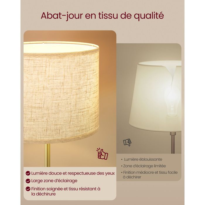 Lámpara de pie, altura regulable de 140 a 170 cm, estilo moderno, interruptor de pie, pantalla de tela, casquillo E27, color dorado y negro.