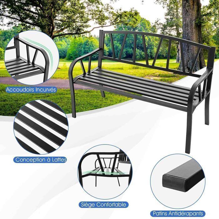 GOPLUS Metalen tuinbank voor 2-3 personen, met hoge rugleuning en afgeronde armleuningen, draagvermogen 300 kg, 128x57x86 cm, zwart