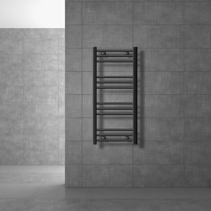 Radiador toallero Sahara - ECD Alemania - 400x1800 mm - Antracita - Conexión lateral - Forma curva