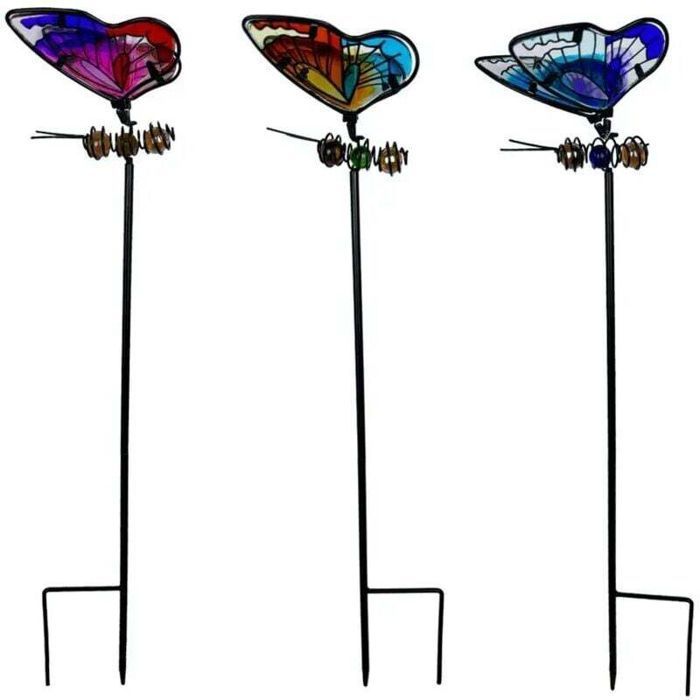 Décorations de jardin papillon - PZCC - Lot de 3 - 50 cm de haut - Verre et métal - Couleurs vives