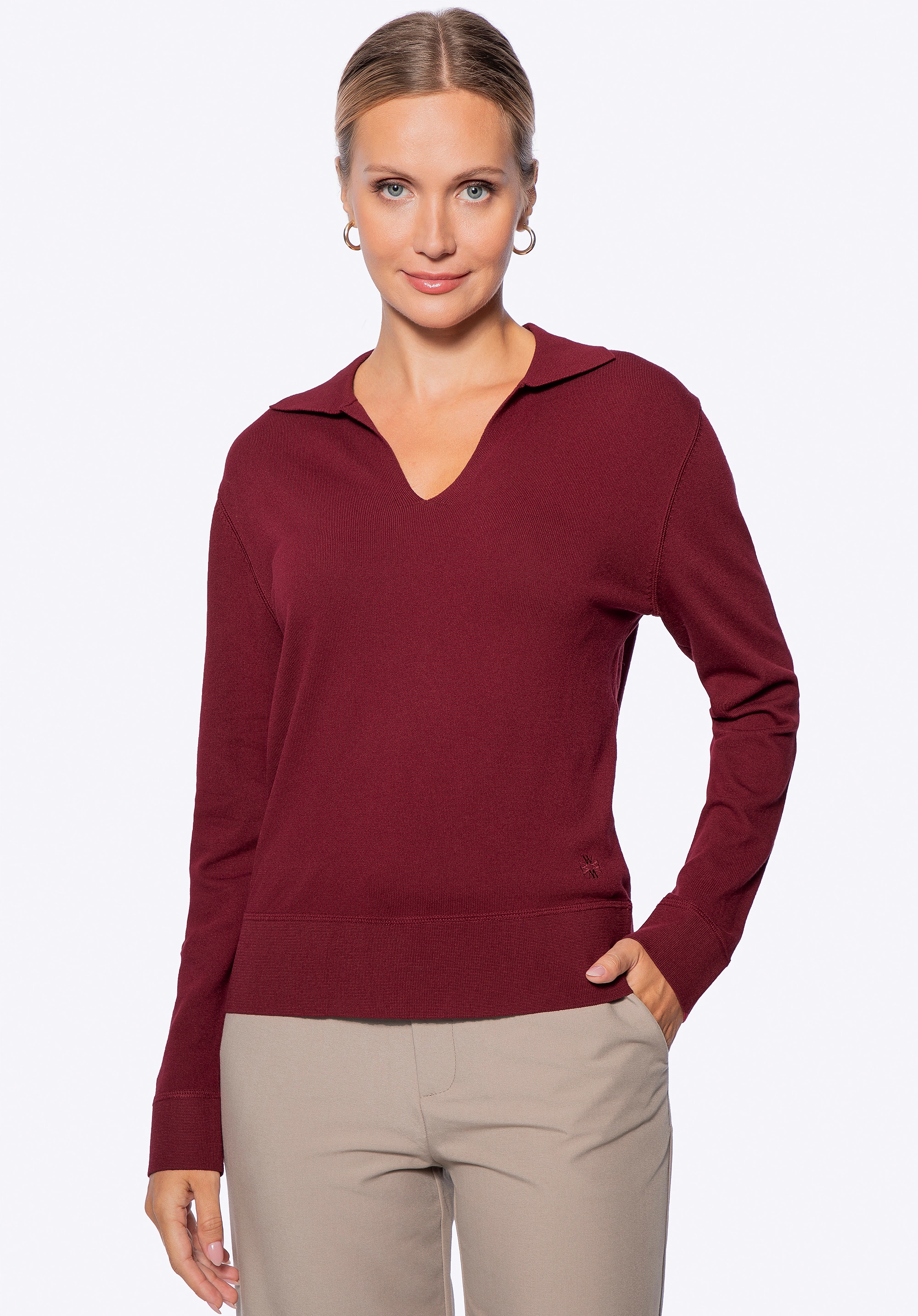 Sweter damski z dekoltem V-neck bordowy