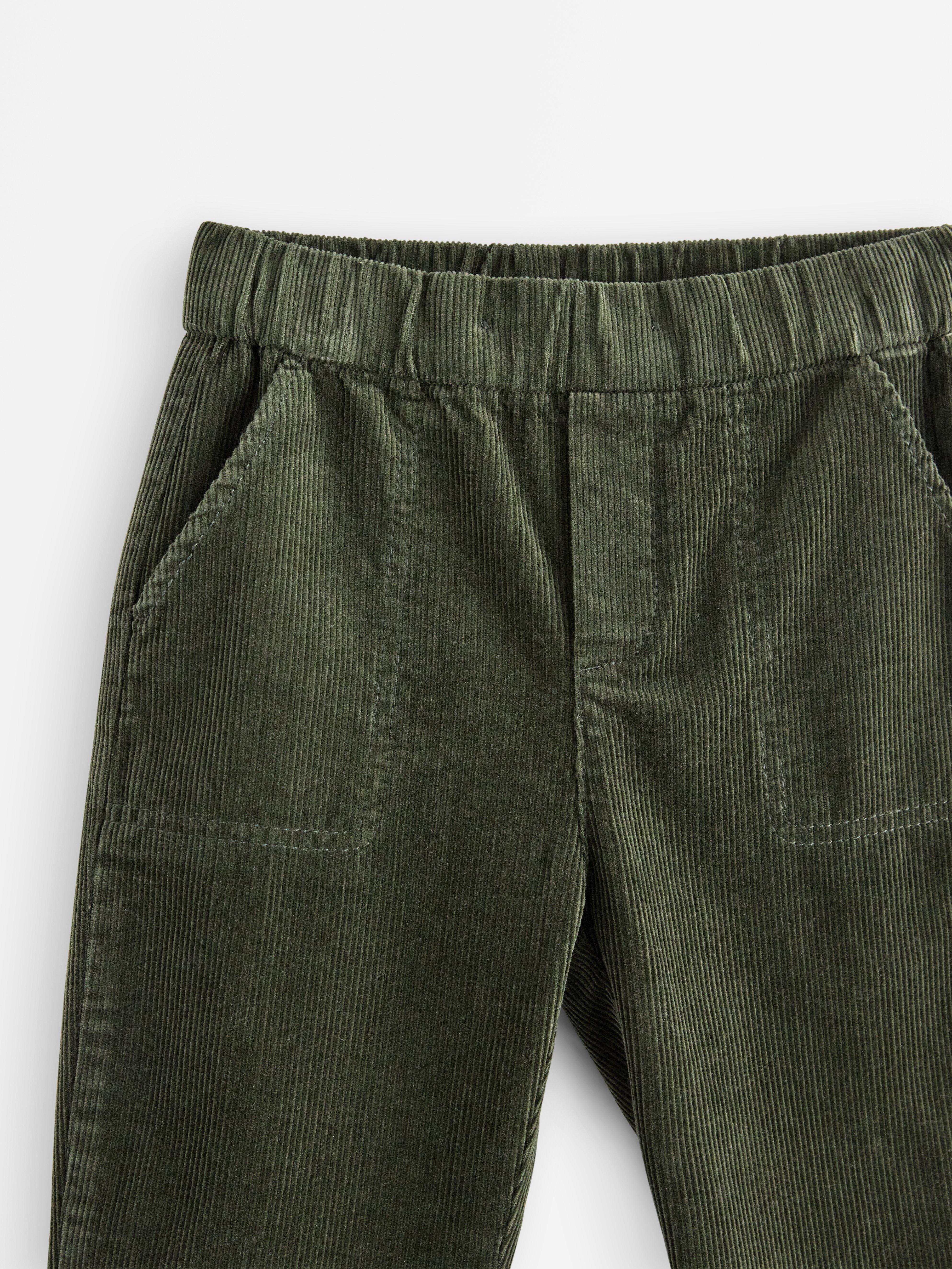 Pantaloni din catifea reiată verde kaki închis