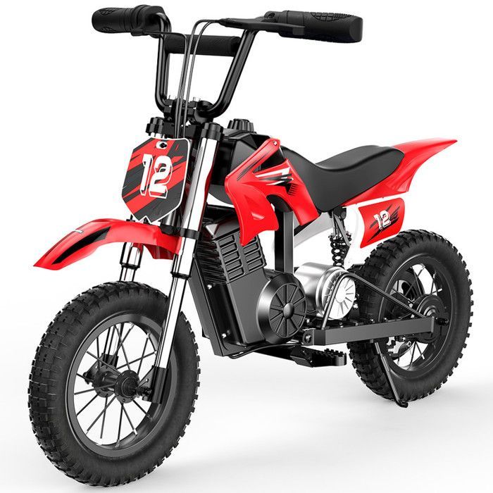 Moto électrique Enfant A12-Rouge-12''-350W-36V5,2 Ah-Charge Maximale 70 kg-Trois Vitesses-Sonnette-Autonomie 22 km-Tout terrain
