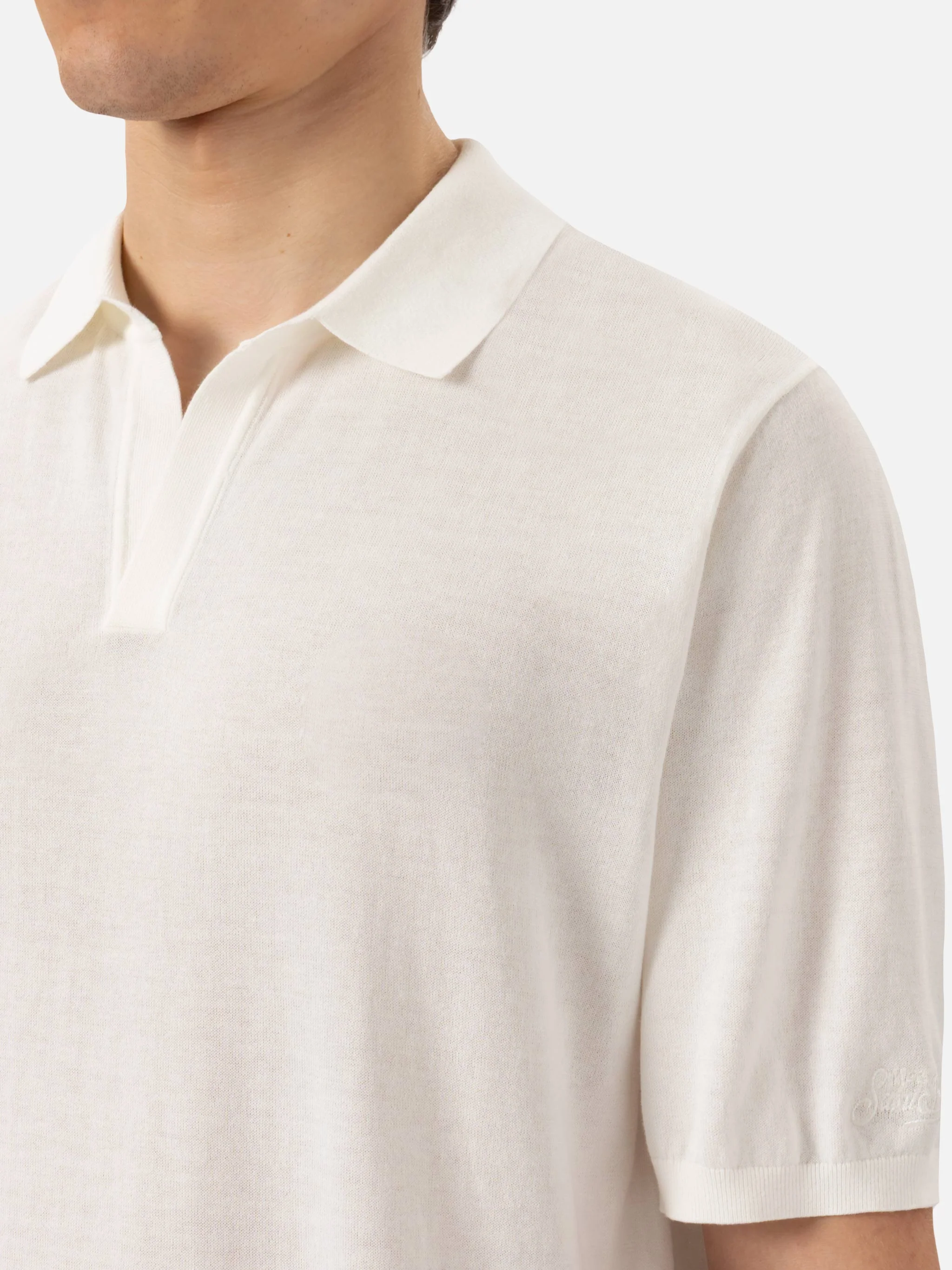 Sloan poloshirt zonder knoopjes in wit gebreid