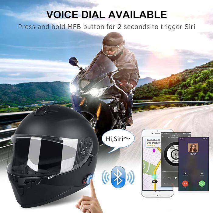 Modulaire motorhelm met geïntegreerde Bluetooth, modulaire motorhelm met dubbel vizier, motorhelm voor mannen en vrouwen, volwassenen, zwart, maat L