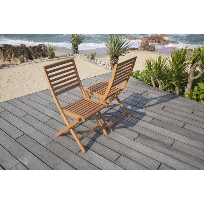 Juego de 2 sillas plegables de jardín - EDEN - Madera de eucalipto con certificación FSC - 57,5 x 46,5 x 90 cm (alto)