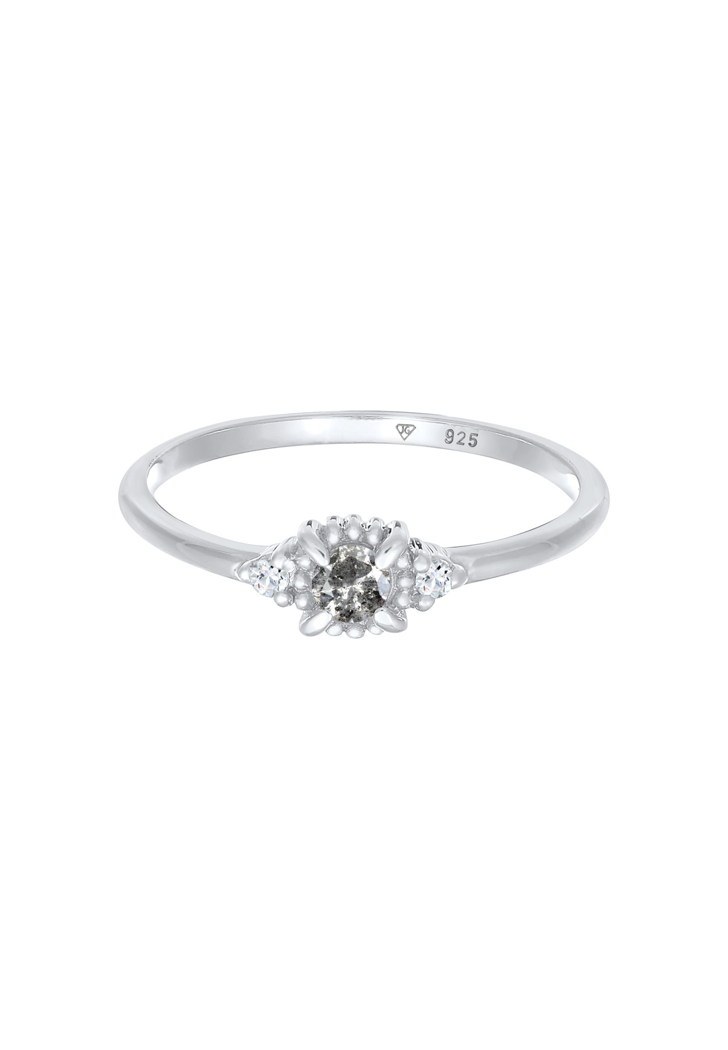 Elli DIAMONDS Bague solitaire femme poivre et sel avec diamant (0,11 ct.) et pierre Topaze en argent sterling 925