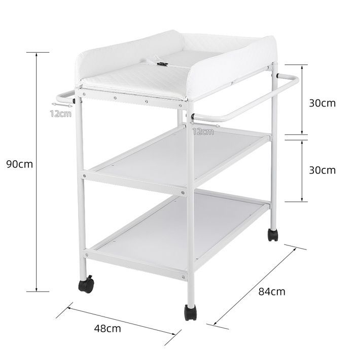 Wickeltisch mit 2 Ablagen – Lvhcmfohm – Baumwolle – Multifunktional mit Stauraum und Rollen – 86 x 48 x 90 cm – Weiß