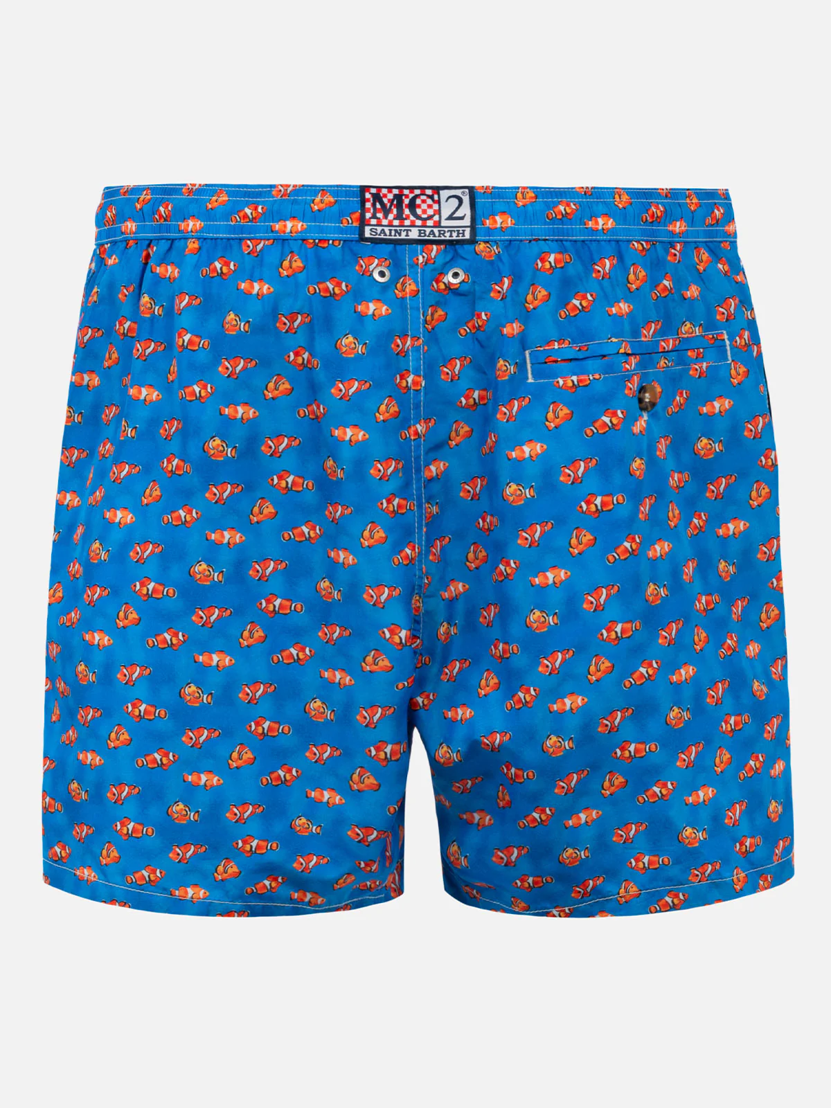 Man Lightweight Fabric Swim Shorts | Clownfish Print on Blue | Quick Drying | Mid-Length | Elasticated Waistband | MC2 Saint Barth