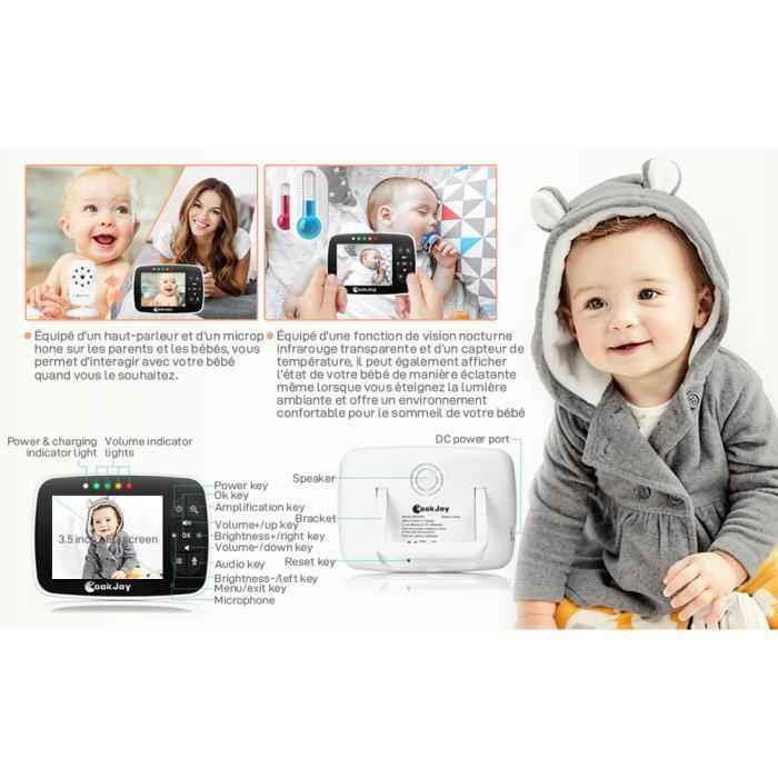 Cámara de videovigilancia para bebés - JASENX - Pantalla LCD de 3,5 pulgadas - Visión nocturna - Monitoreo de temperatura